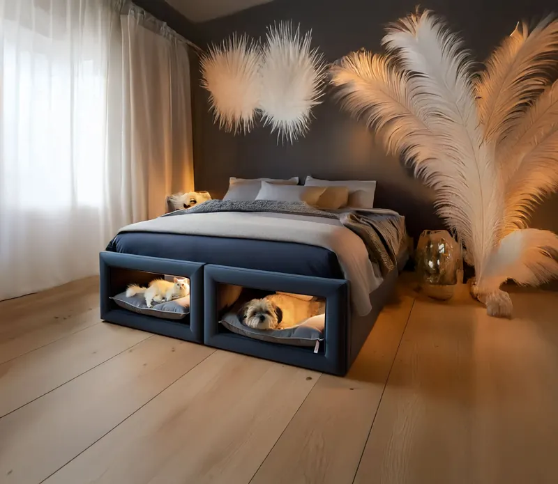 Bastidor de cama con camas para mascotas integradas